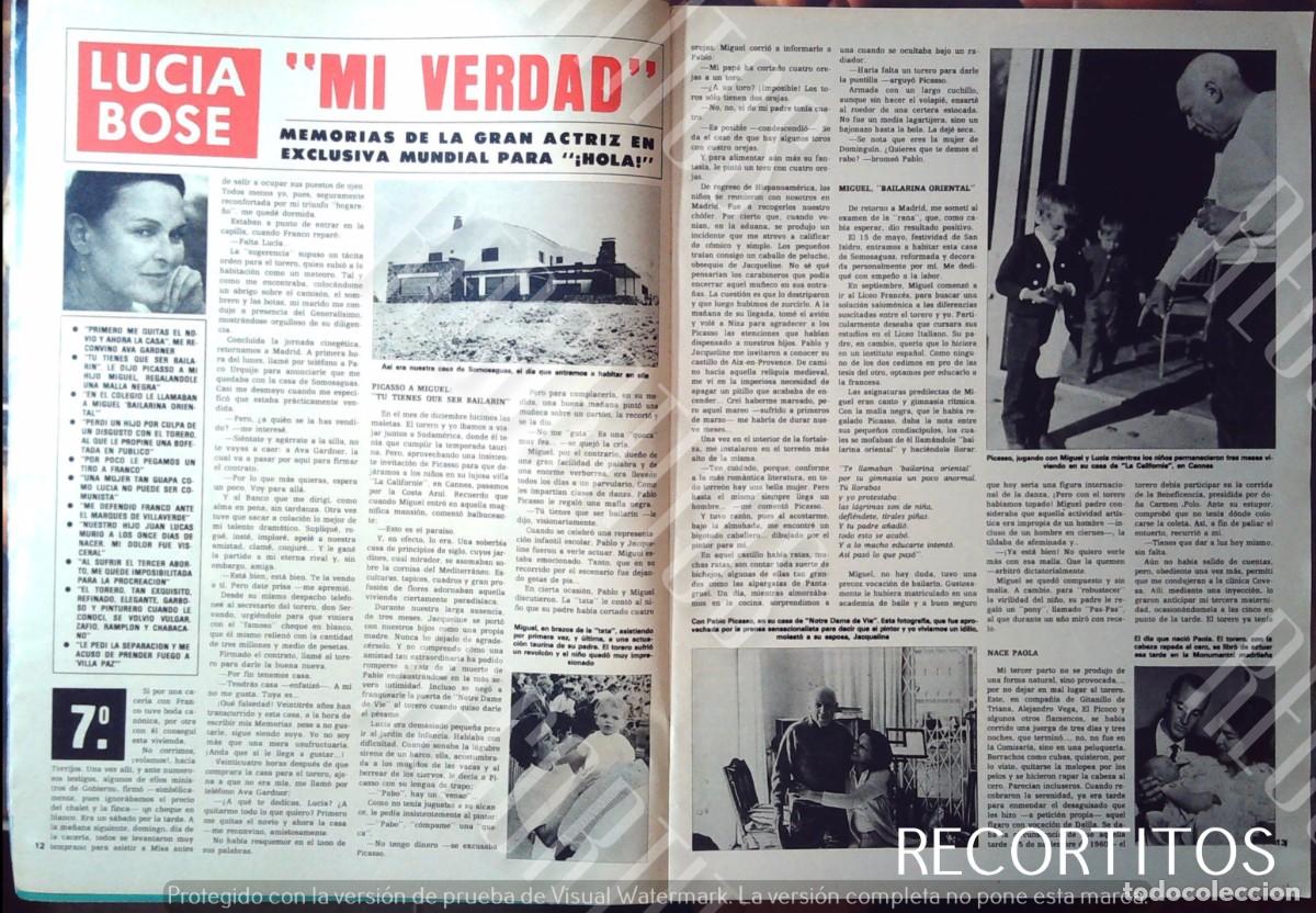Coleccionismo de revistas y peri&oacute;dicos: lucia bose mi verdad en hola 7 luis miguel dominguin pablo picasso charles bronson