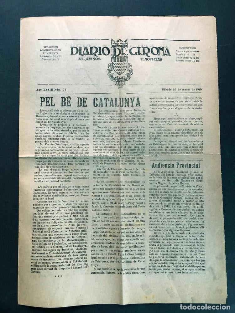 Coleccionismo de revistas y peri&oacute;dicos: DIARIO DE GERONA - MARZO 1919 / SOBRE LA HUELGA DE LA CANADIENSE EN BARCELONA ( CNT )