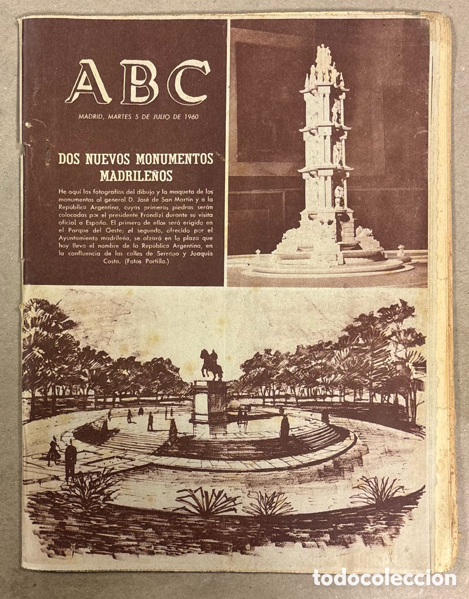 Coleccionismo de revistas y peri&oacute;dicos: ABC (5 JULIO 1960) DOS NUEVOS MONUMENTOS MADRILE&Ntilde;OS, EL CID PEL&Iacute;CULA, ROBERTO DOMINGO DIBUJOS TAURIN
