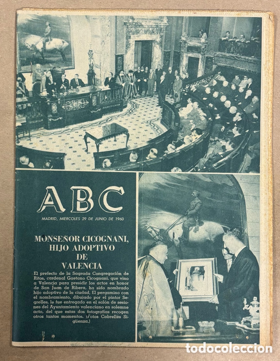 Coleccionismo de revistas y peri&oacute;dicos: ABC (29 JUNIO 1960) MONSE&Ntilde;OR CICOGNANI HIJO ADOPTIVO VALENCIA, LOLA FLORES TRIUNFA EN AMERICA, MEYBA