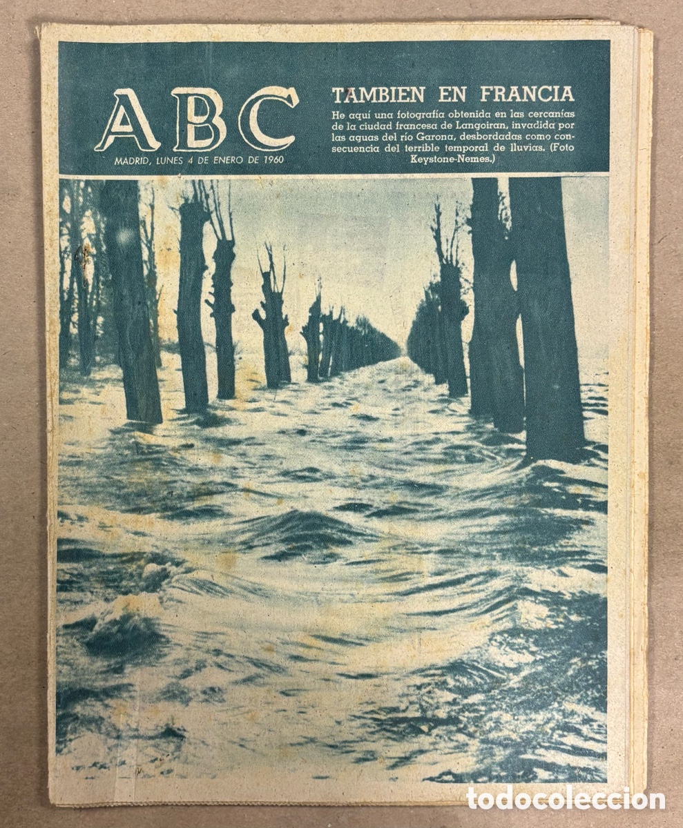 Coleccionismo de revistas y peri&oacute;dicos: ABC (4 ENERO 1960) TEMPORAL DE LLUVIAS FRANCIA, JARAIZ DE LA VERA, ATHLETIC BILBAO 4-1 BARCELONA,&hellip;