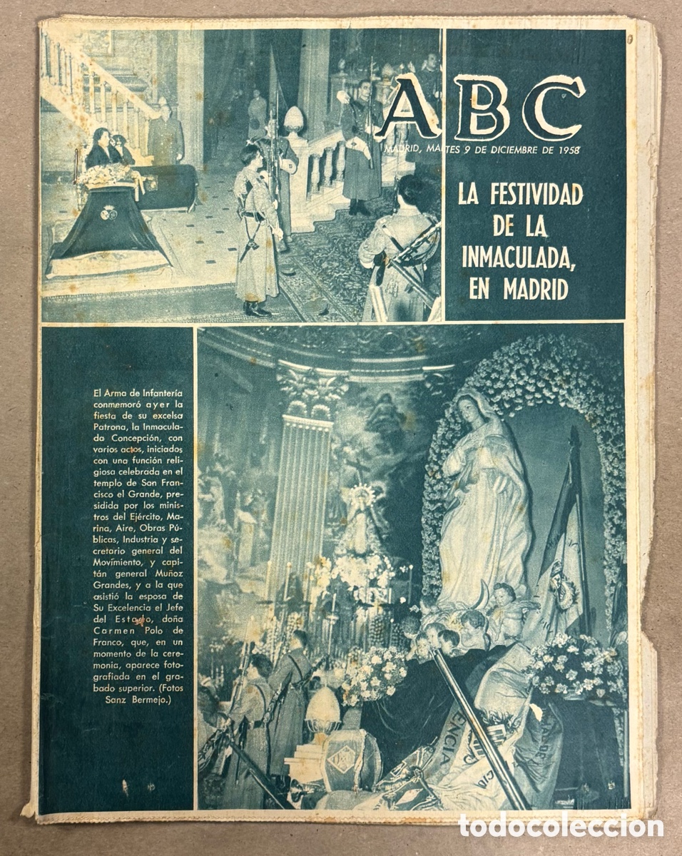 Coleccionismo de revistas y peri&oacute;dicos: ABC (9 DICIEMBRE 1958) NUEVO ESTADIO DEL MANZANARES ATL&Eacute;TICO MADRID, ACCIDENTE A&Eacute;REO GUADARRAMA