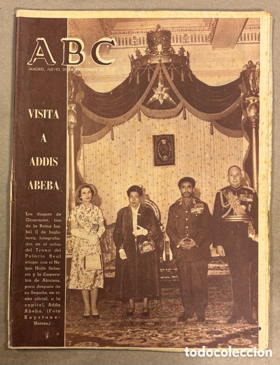 Coleccionismo de revistas y peri&oacute;dicos: ABC (20 NOVIEMBRE 1958) DUQUES DE GLOUCESTER VISITA ADDIS ABEBA, PRIMO DE RIVERA, QUINOCHO F&Uacute;TBOL