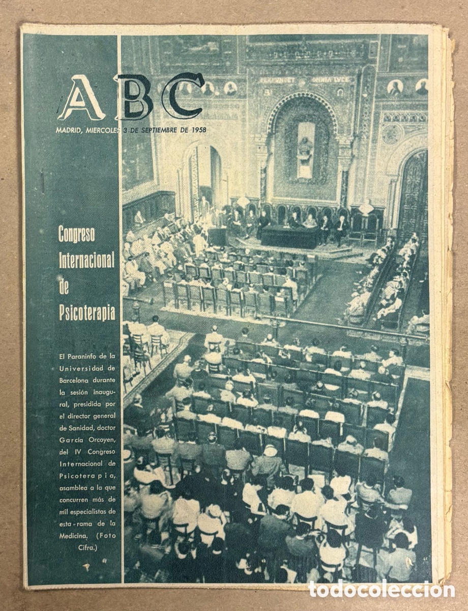 Coleccionismo de revistas y peri&oacute;dicos: ABC (3 SEPTIEMBRE 1958) CONGRESO PSICOTERAPIA BARCELONA, BATEL SESTAO CAMPE&Oacute;N DE ESPA&Ntilde;A