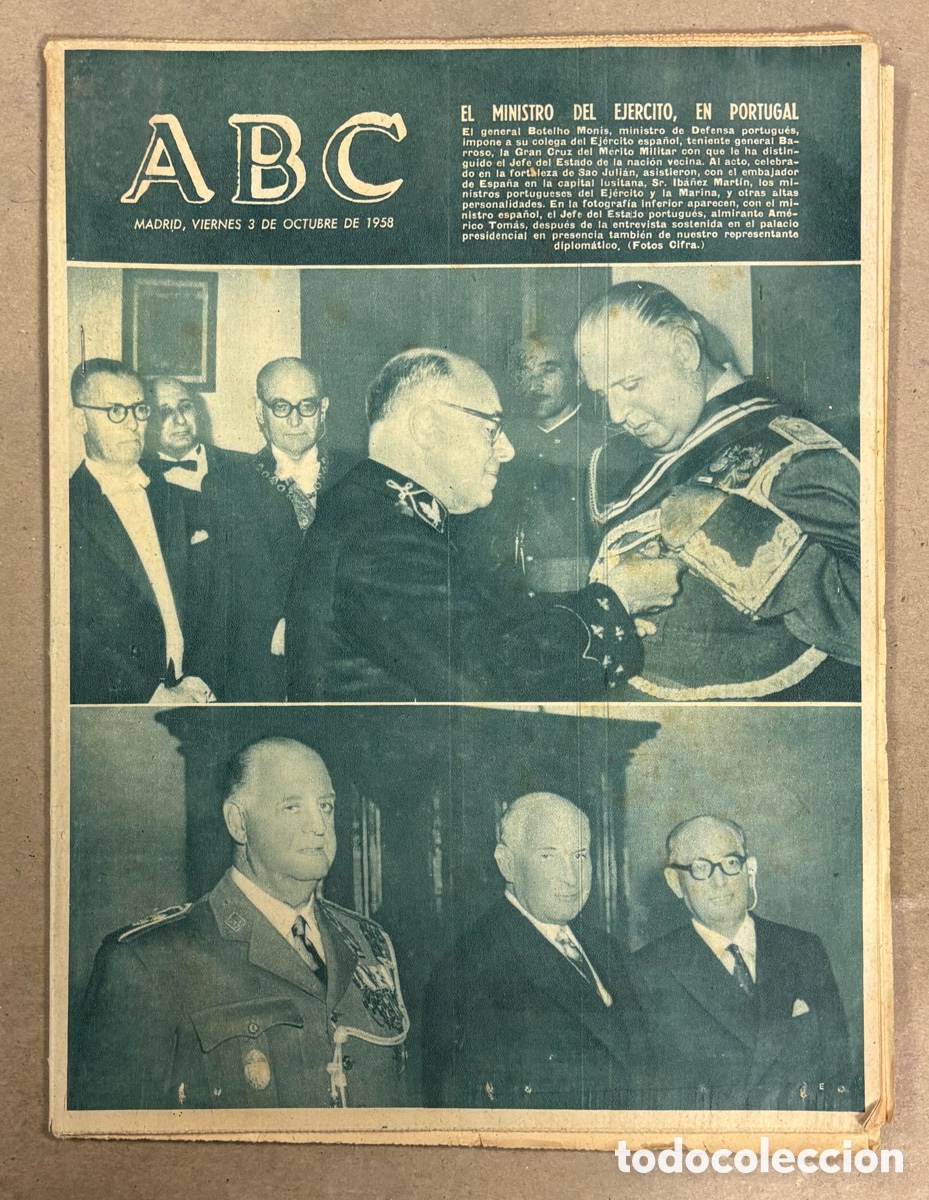 Coleccionismo de revistas y peri&oacute;dicos: ABC (3 OCTUBRE 1958) MINISTRO DEL EJ&Eacute;RCITO EN PORTUGAL, FERNANDO FERNAN G&Oacute;MEZ, AMPARO SOLER LEAL Y