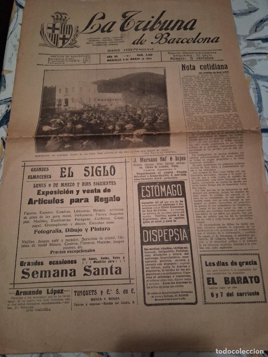 Coleccionismo de revistas y peri&oacute;dicos: TRIBUNA de BARCELONA, La: Diario Independiente, Barcelona n&ordm; 4358 (4-3-1914)