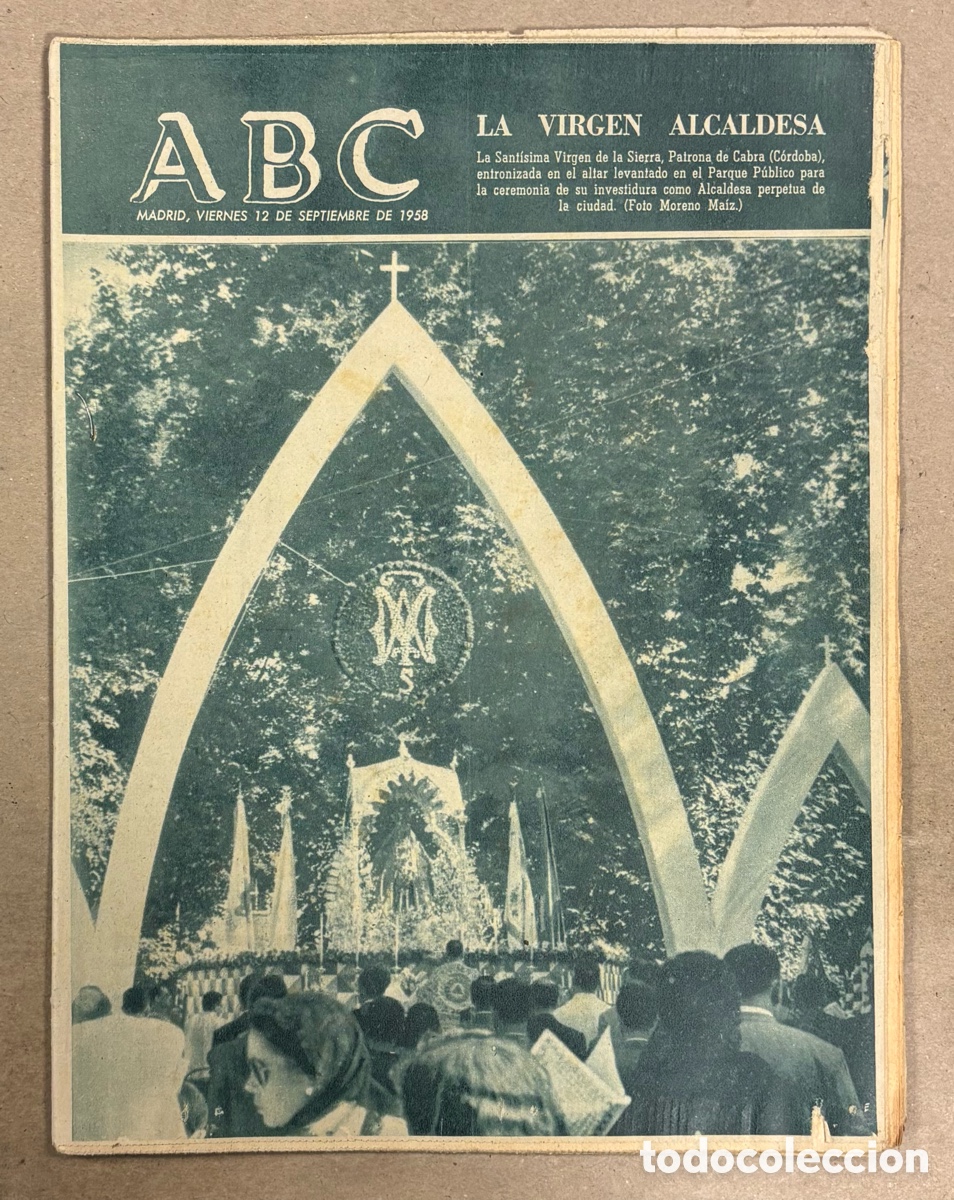 Coleccionismo de revistas y peri&oacute;dicos: ABC (12 SEPTIEMBRE 1958) VIRGEN DE LA SIERRA PATRONA DE CABRA (C&Oacute;RDOBA), ESCUELA NAVAL DE MAR&Iacute;N