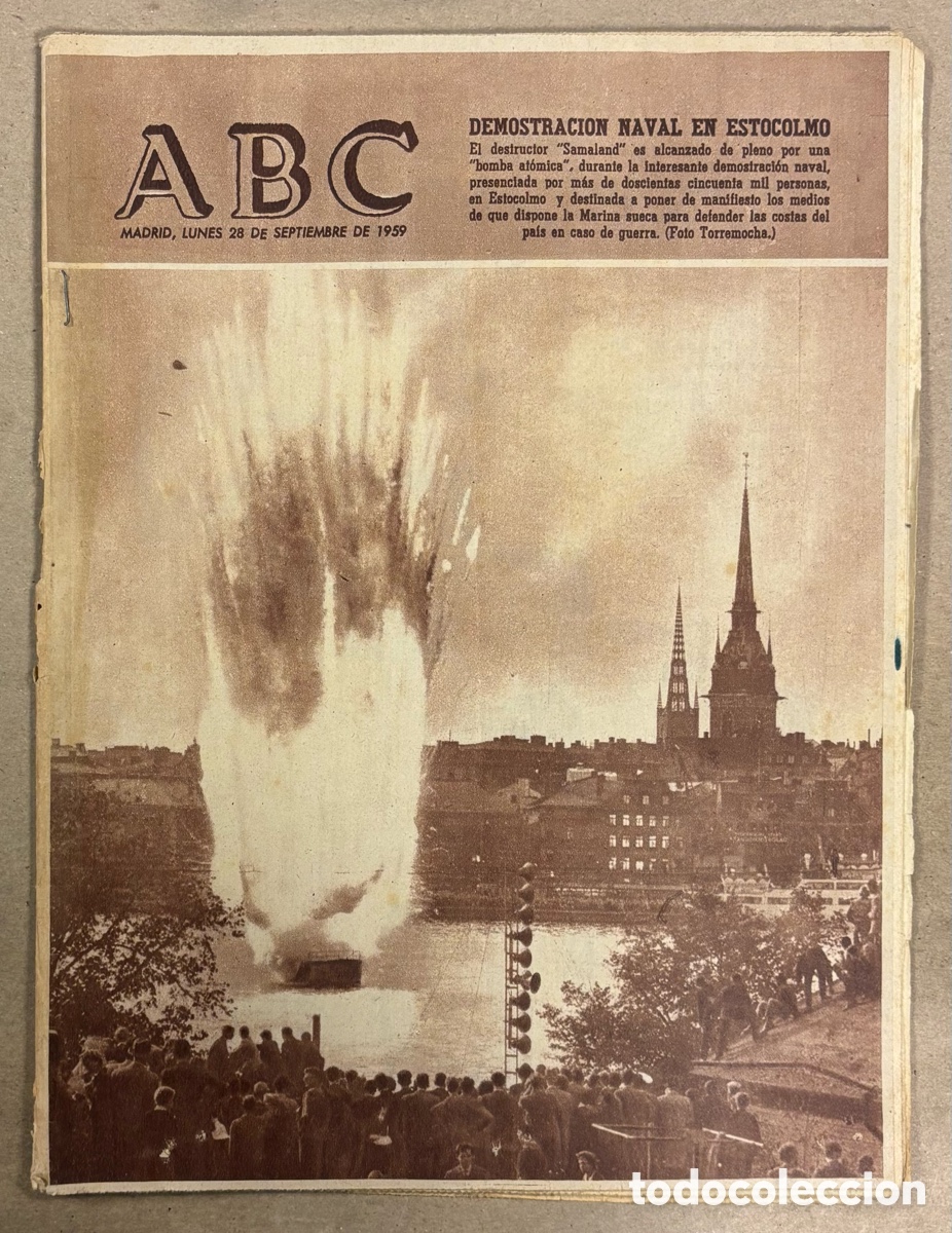 Coleccionismo de revistas y peri&oacute;dicos: ABC (28 SEPTIEMBRE 1959) DEMOSTRACI&Oacute;N NAVAL ESTOCOLMO, TROMBA AGUA SAN SEBASTI&Aacute;N, GRAVE ACCIDENTE CA