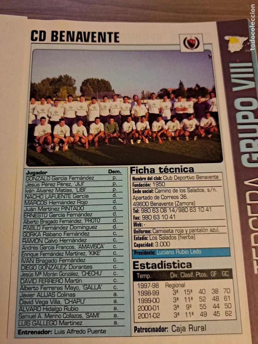 Coleccionismo de revistas y peri&oacute;dicos: Foto plantilla y jugadores Don Bal&oacute;n 2002-03. CD Bensavente