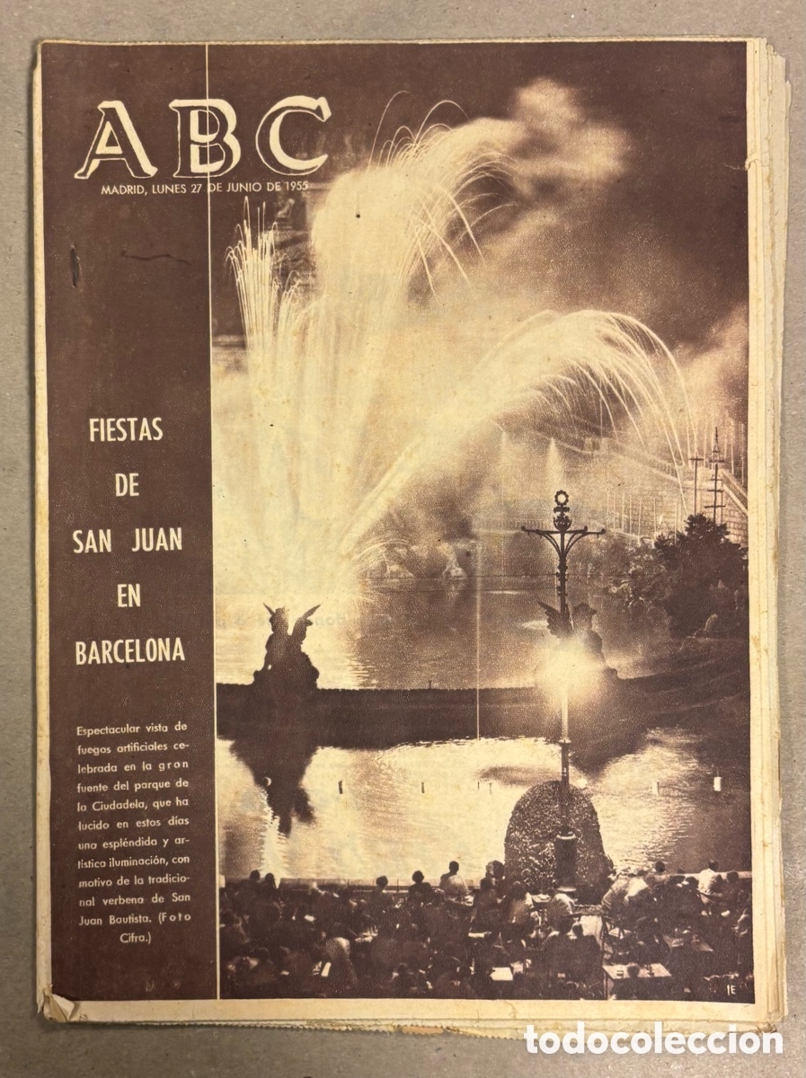 Coleccionismo de revistas y peri&oacute;dicos: ABC (27 JUNIO 1955) FIESTAS SAN JUAN BARCELONA, FRANCO VISITA MINAS DE ALMADEN, REAL MADRID CAMPE&Oacute;N