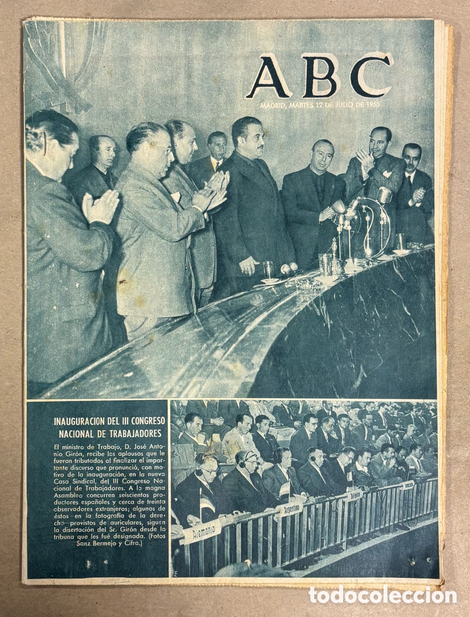 Coleccionismo de revistas y peri&oacute;dicos: ABC (12 JUNIO 1955) CONGRESO INTERNACIONAL DE TRABAJADORES, REGATAS EN CARTAGENA, BOTADURA REMOLCADO