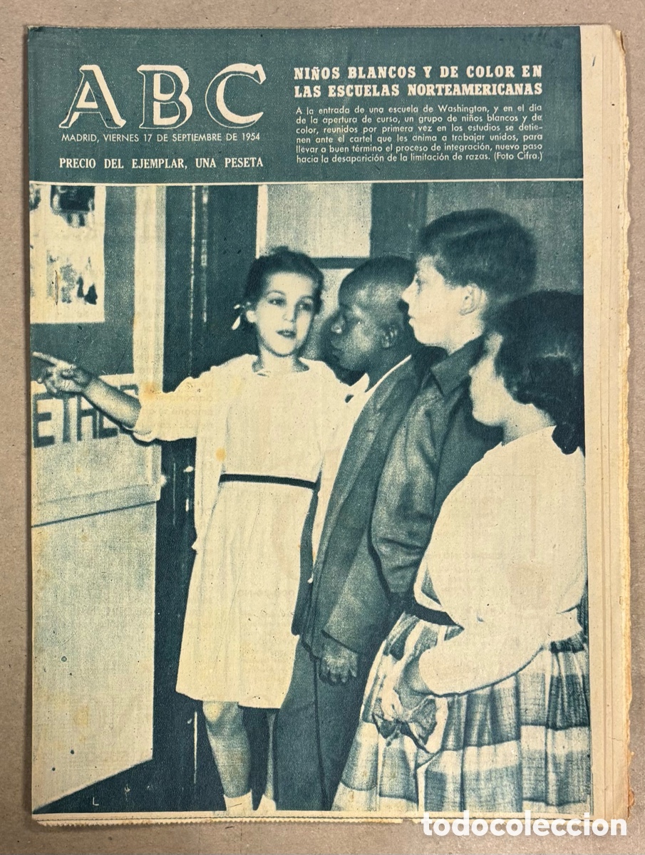 Coleccionismo de revistas y peri&oacute;dicos: ABC (17 SEPTIEMBRE 1954) NI&Ntilde;OS BLANCOS Y DE COLOR EN ESCUELAS NORTEAMERICANAS, BOTADURA BILBAO