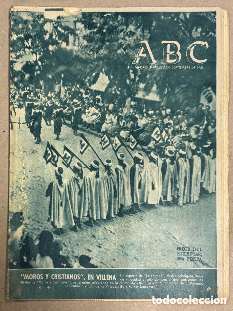 Coleccionismo de revistas y peri&oacute;dicos: ABC (7 SEPTIEMBRE 1954) MOROS Y CRISTIANOS EN VILLENA (ALICANTE), REGATAS DE LA CONCHA, JURA BANDERA