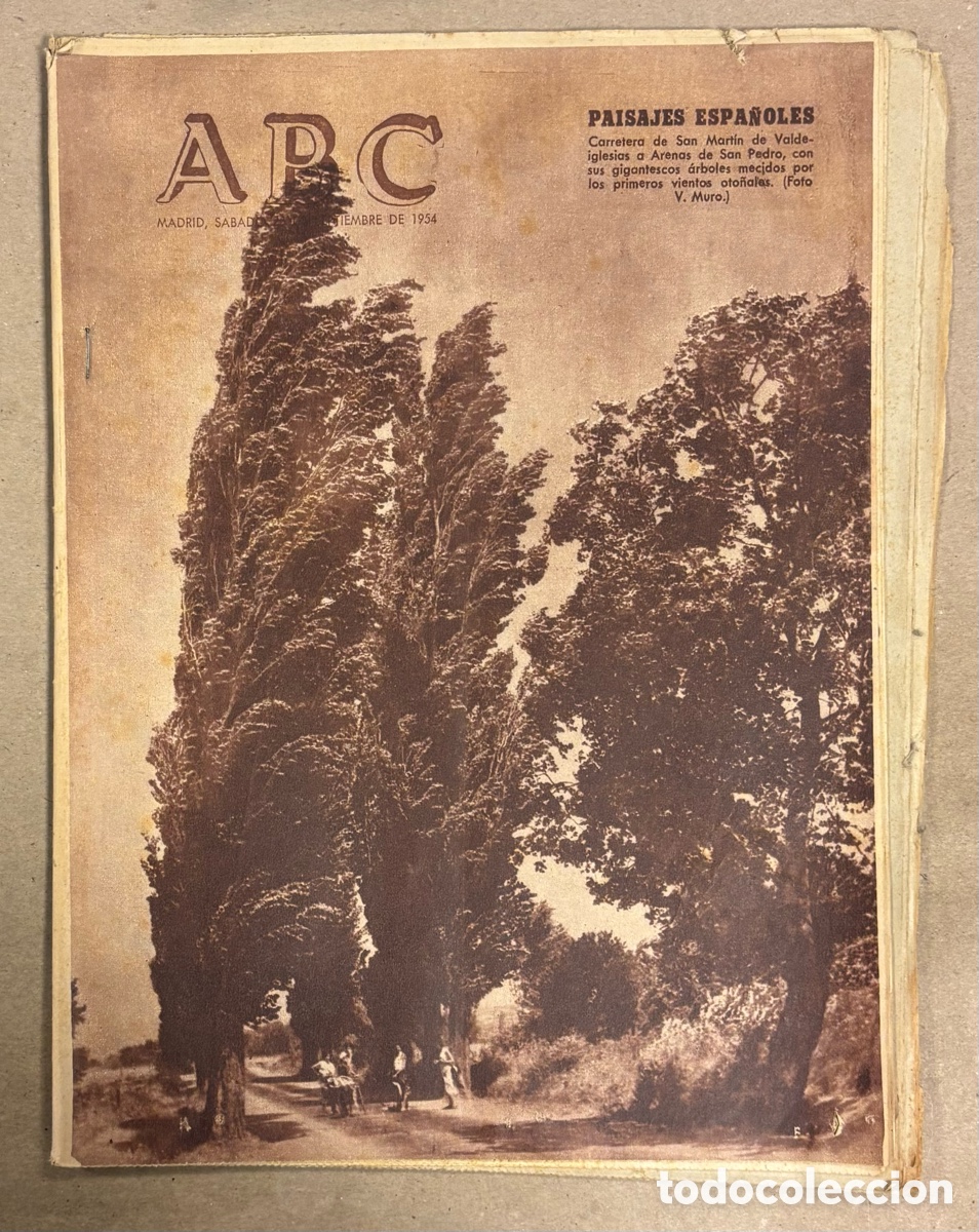 Coleccionismo de revistas y peri&oacute;dicos: ABC (25 SEPTIEMBRE 1954) CARRETERA A SAN MART&Iacute;N DE VALDEIGLESIAS A ARENAS DE SAN PEDRO, VINO M&Aacute;LAGA