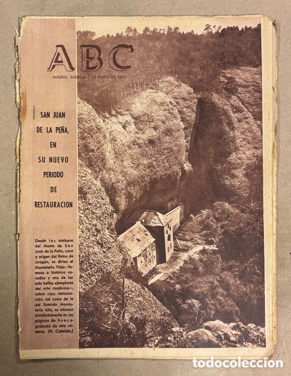 Coleccionismo de revistas y peri&oacute;dicos: ABC (7 MAYO 1955) RESTAURACI&Oacute;N MONASTERIO SAN JUAN DE LA PE&Ntilde;A, MODA DIOR, LEYENDA NEGRA MIGUEL MA&Ntilde;AR