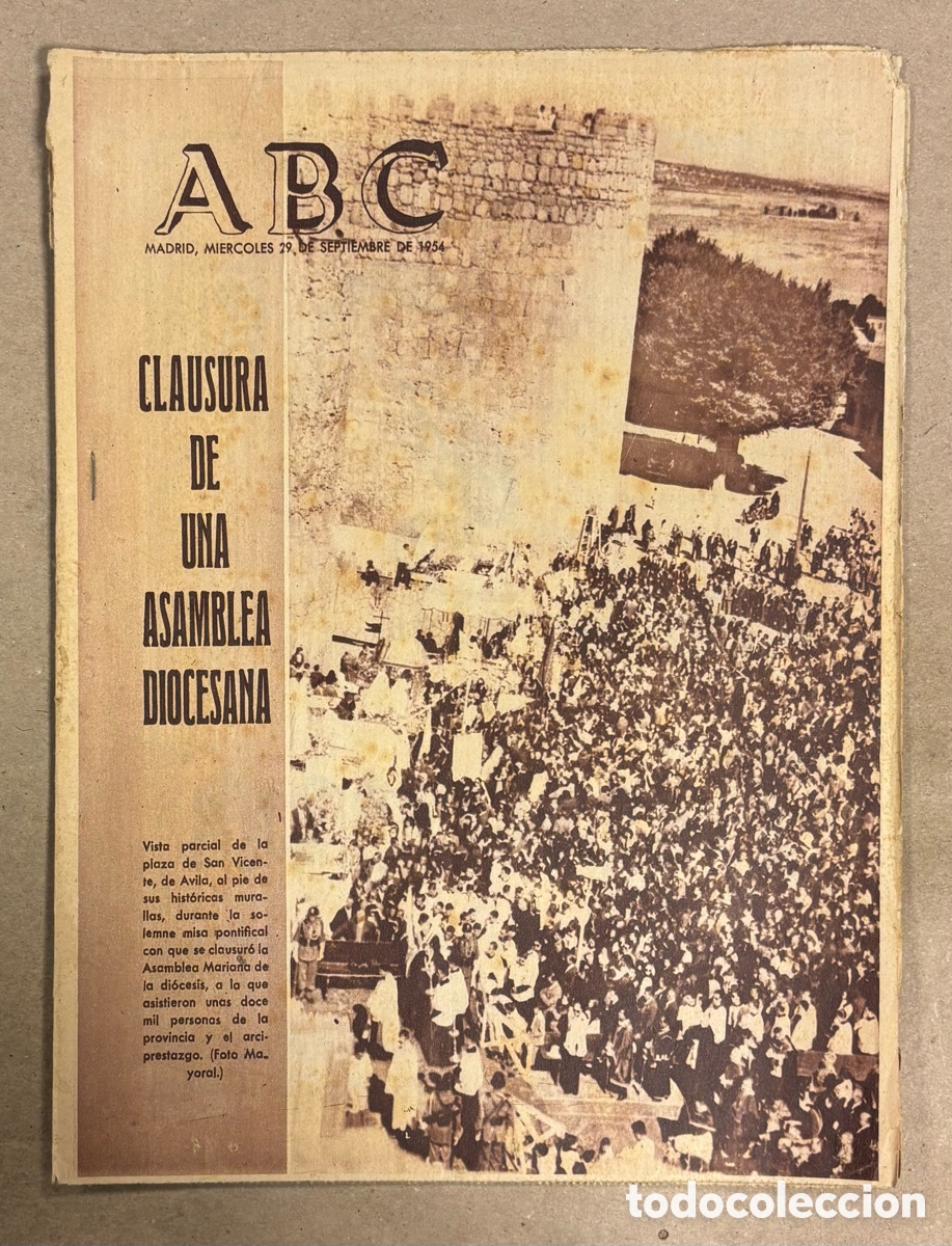 Coleccionismo de revistas y peri&oacute;dicos: ABC (29 SEPTIEMBRE 1954) CLAUSURA DE ASAMBLEA DIOCESANA &Aacute;VILA, HOSTAL REYES CAT&Oacute;LICOS SANTIAGO,