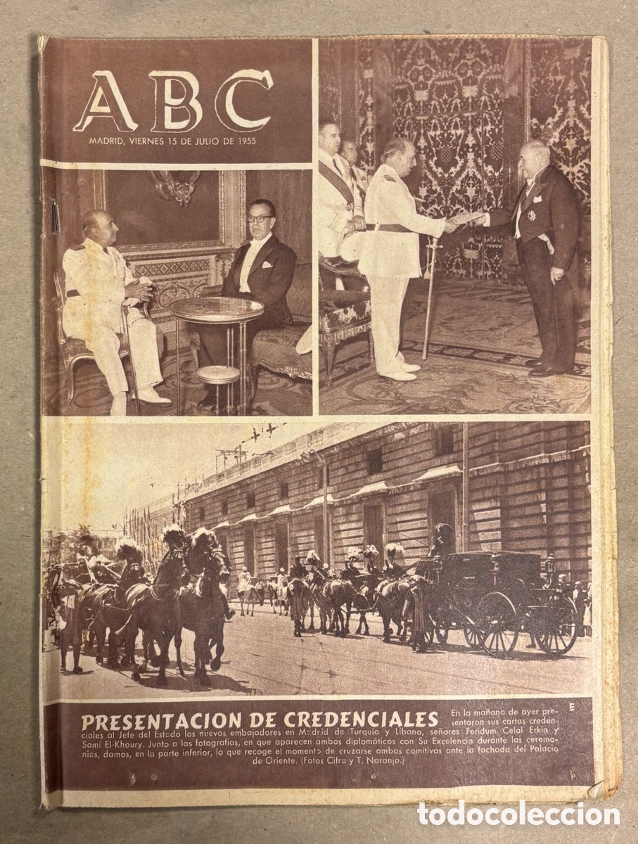 Coleccionismo de revistas y peri&oacute;dicos: ABC (15 JULIO 1955) PRESENTACI&Oacute;N CREDENCIALES TURQUIA Y LIBANO A FRANCO, LUIS DELGADO BENAVENTE,&hellip;