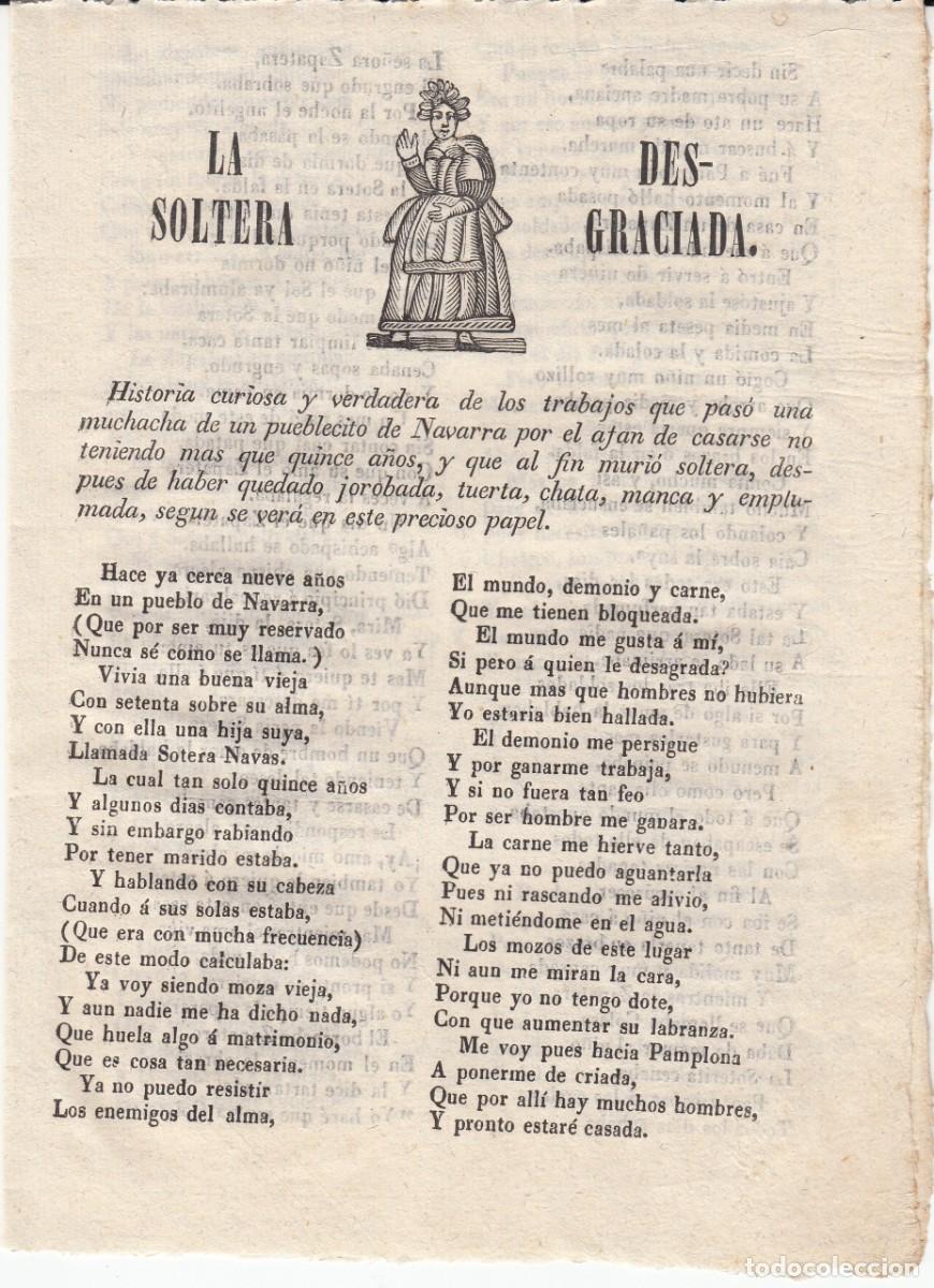 Coleccionismo de revistas y peri&oacute;dicos: PLIEGO DE CORDEL - ROMAN&Ccedil;OS - LA SOLTERA DESGRACIADA -