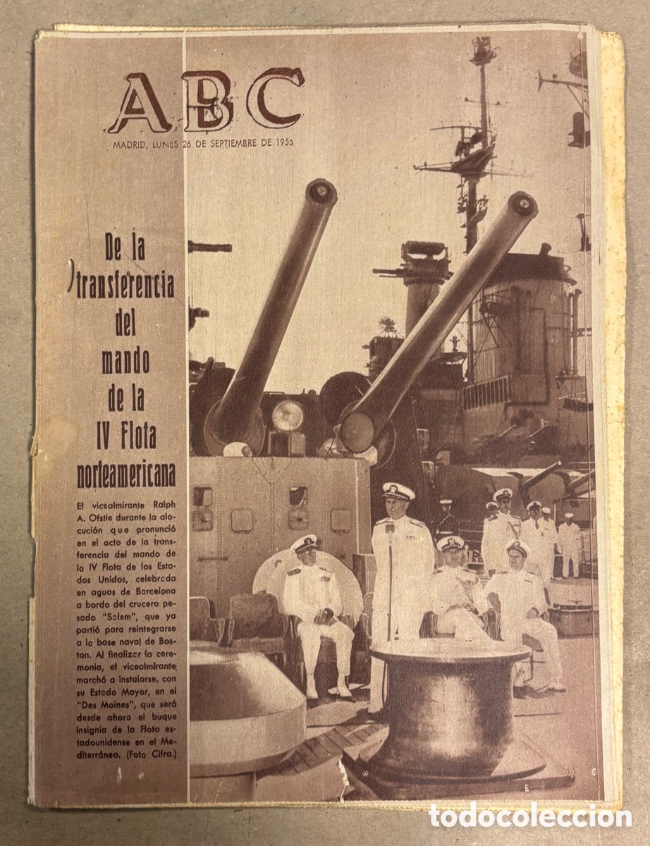 Coleccionismo de revistas y peri&oacute;dicos: ABC (26 SEPTIEMBRE 1955) TRANSFERENCIA MANDO VI FLOTA, KURSAAL SAN SEBASTI&Aacute;N BLOQUE VIVIENDAS LUJO