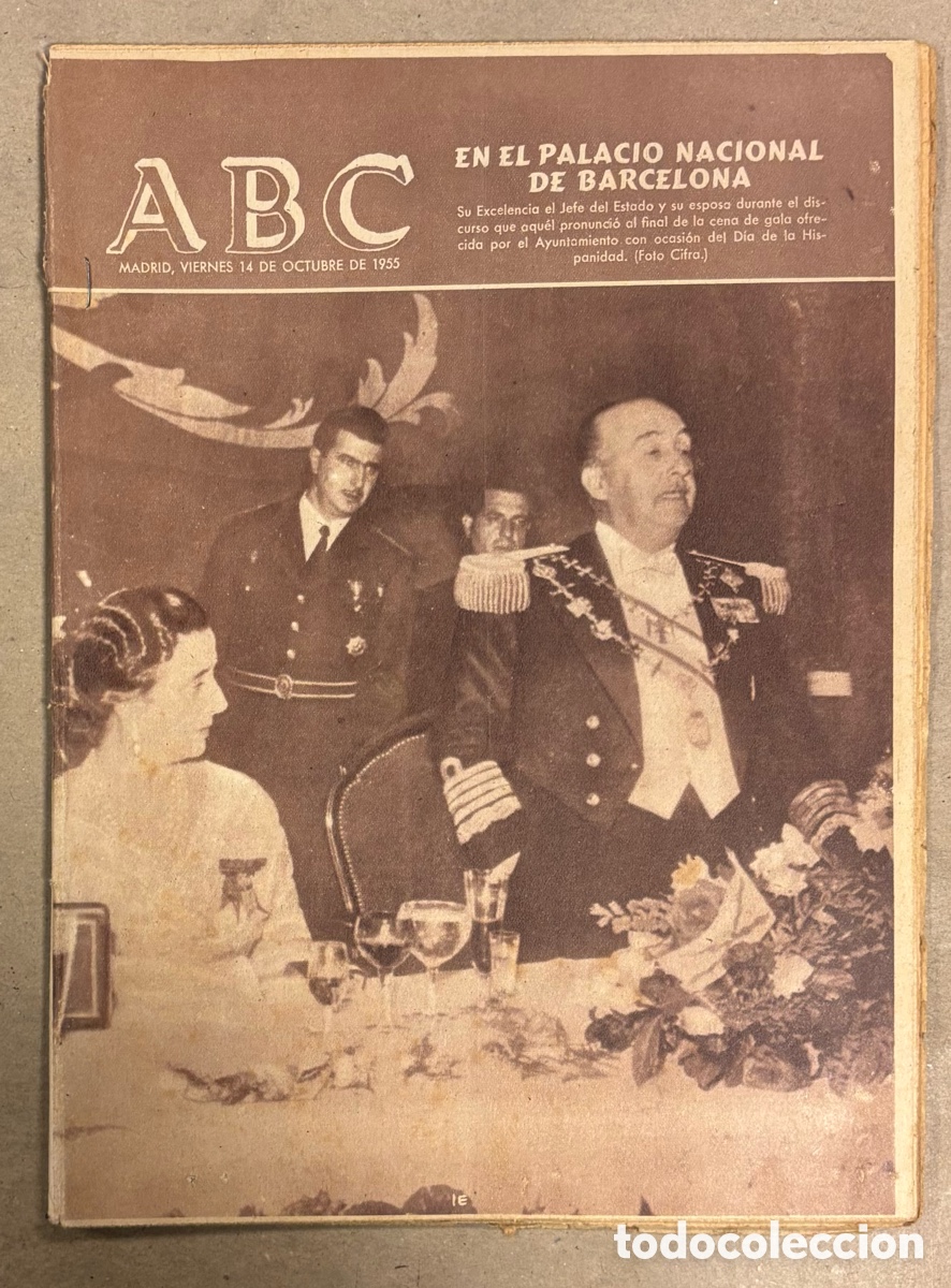 Coleccionismo de revistas y peri&oacute;dicos: ABC (14 OCTUBRE 1955) FRANCO EN PALACIO NACIONAL BARCELONA, REAL MADRID PIRAGUAS, BAH&Iacute;A DE ALICANTE