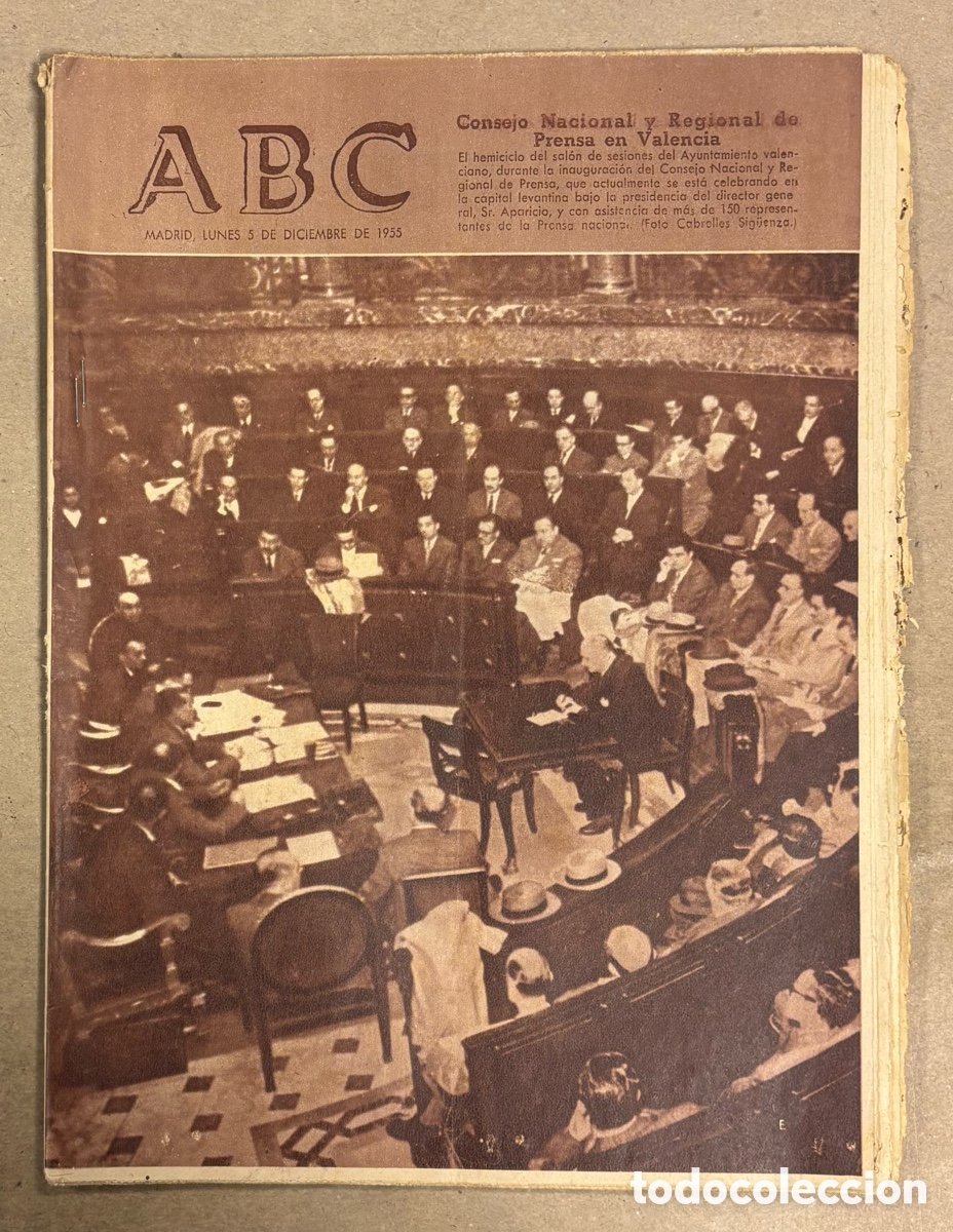 Coleccionismo de revistas y peri&oacute;dicos: ABC (5 DICIEMBRE 1955) CONGRESO NACIONAL Y REGIONAL DE PRENSA EN VALENCIA, VALLADOLID 4 PUENTES PISU
