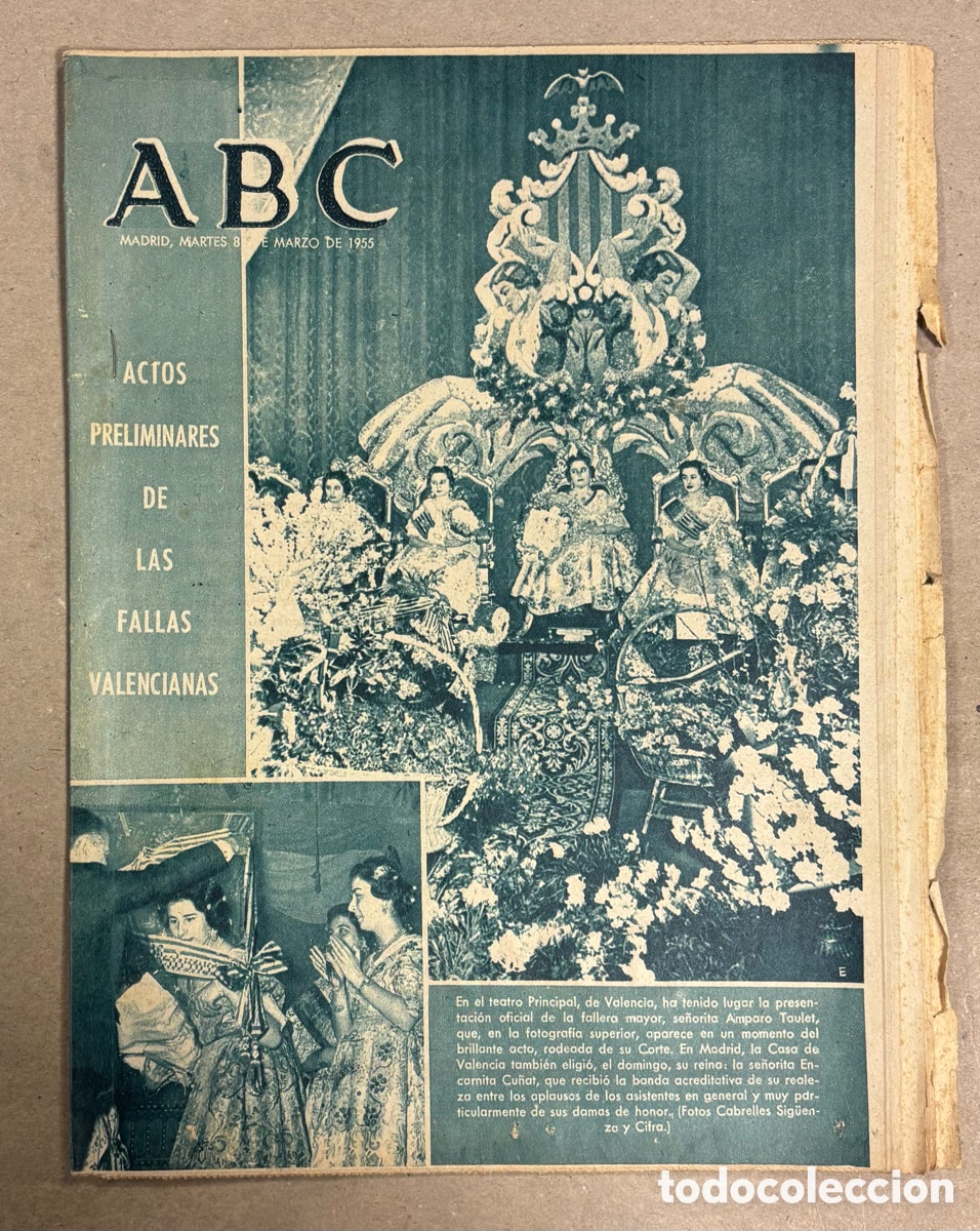 Coleccionismo de revistas y peri&oacute;dicos: ABC (8 MARZO 1955) FALLAS VALENCIA, CONDE VALLELLANO EN LA HABANA, RAYITO TORERO, ATL&Eacute;TICO
