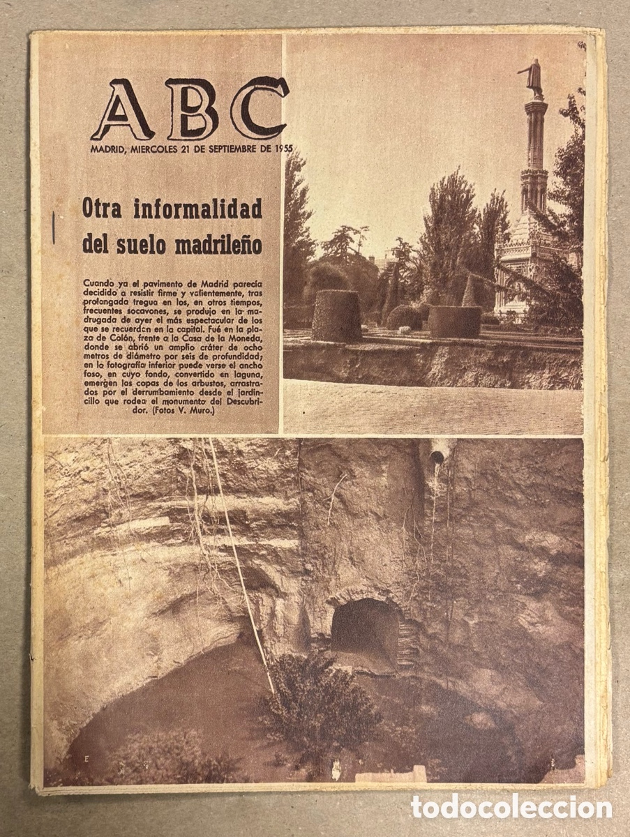 Coleccionismo de revistas y peri&oacute;dicos: ABC (2- SEPTIEMBRE 1955) SOCAV&Oacute;N PLAZA COL&Oacute;N MADRID, CAMPEONATO ESPA&Ntilde;A BATELES y AIZKOLARIS,&hellip;