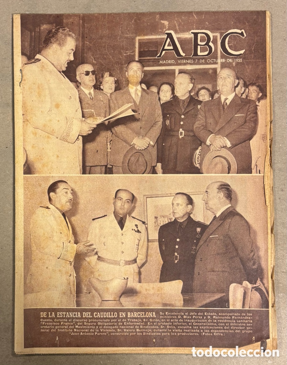 Coleccionismo de revistas y peri&oacute;dicos: ABC (7 OCTUBRE 1955) DE LA ESTANCIA DE FRANCO EN BARCELONA, LISTA BECAS CURSO ESCOLAR, PIRINEO LERID