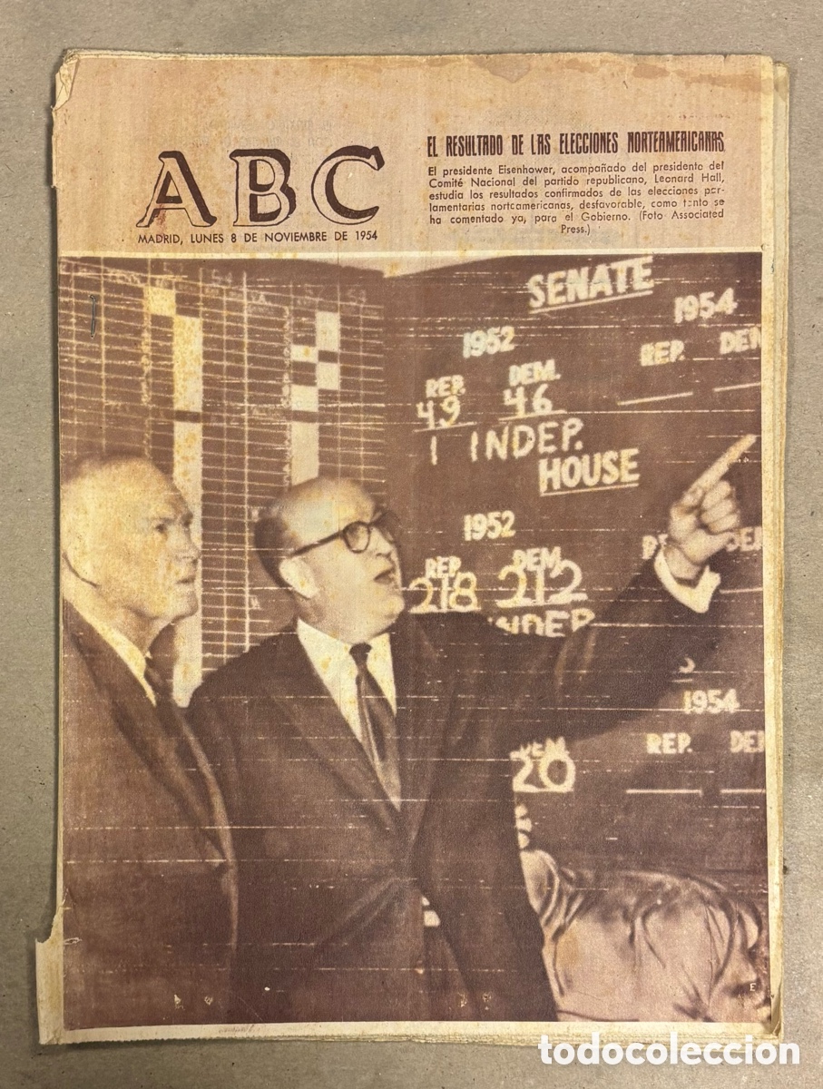 Coleccionismo de revistas y peri&oacute;dicos: ABC (8 NOVIEMBRE 1955) ELECCIONES NORTEAMERICANAS, ACCIDENTE A&Eacute;REO M&Aacute;LAGA, BODEGAS COOPERATIVAS LA M