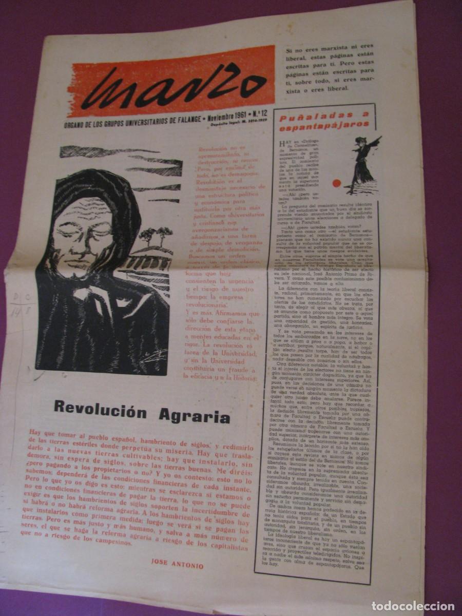 Coleccionismo de revistas y peri&oacute;dicos: PERIODICO MARZO. ORGANO DE LOS GRUPOS UNIVERSITARIOS DE FALANGE. N&ordm; 12.