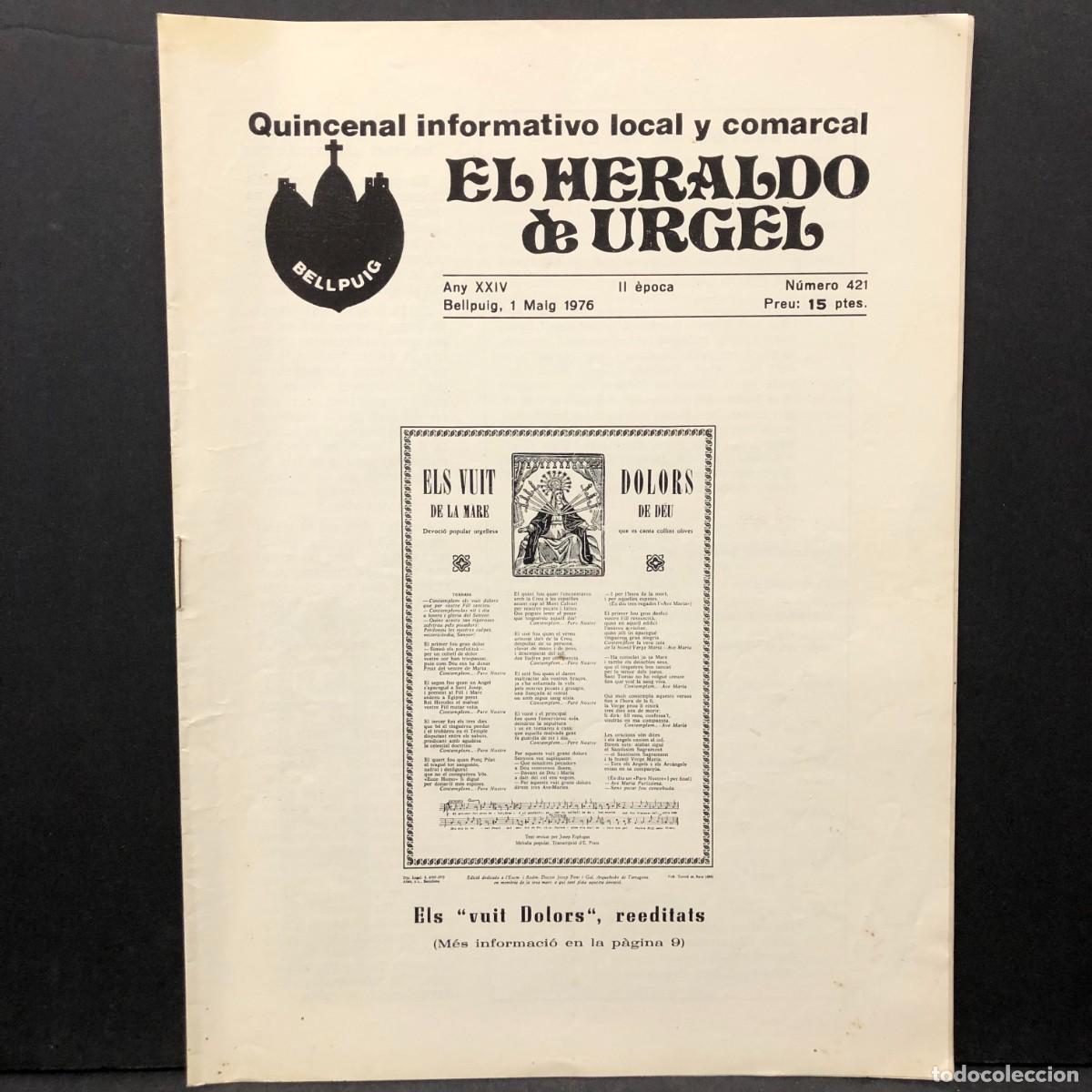 Coleccionismo de revistas y peri&oacute;dicos: EL HERALDO DE URGEL - BELLPUIG - QUINCENAL INFORMATIVO LOCAL Y COMARCAL - N&Uacute;M. 421 - 1976 / 478