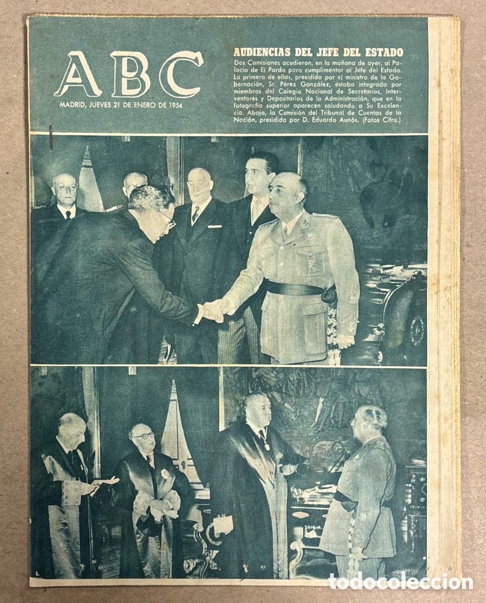 Coleccionismo de revistas y peri&oacute;dicos: ABC (21 ENERO 1954) AUDIENCIAS FRANCO EN EL PARDO, MAR&Iacute;A DEL PILAR PRIMERA FOTOGRAFA PRENSA ESPA&Ntilde;OLA
