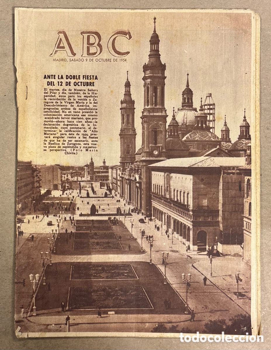 Collectionnisme de Revues et Journaux: ABC (9 OCTUBRE 1954) NUESTRA SE&Ntilde;ORA DEL PILAR ZARAGOZA, DISTRITO BUENAVISTA MADRID, MOTO GUZZI