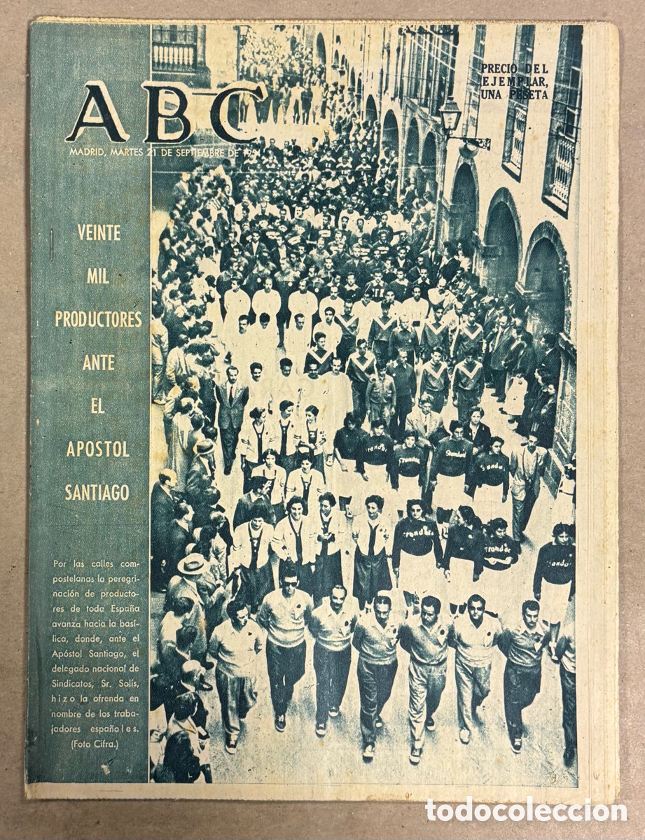 Coleccionismo de revistas y peri&oacute;dicos: ABC (21 SEPTIEMBRE 1954) PRODUCTORES ANTE APOSTOL SANTIAGO, REAPERTURA ESTADIO METROPOLITANO TRAS