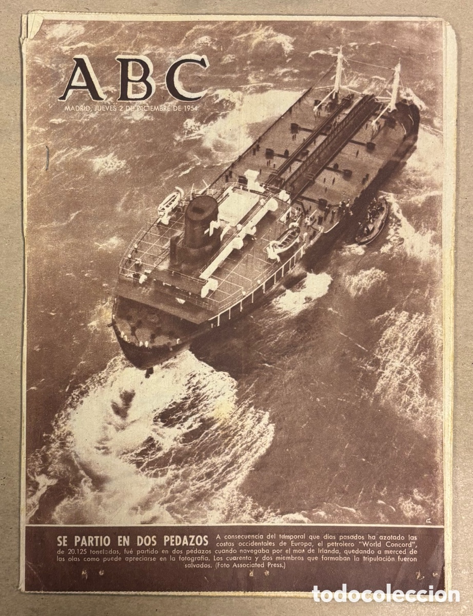 Coleccionismo de revistas y peri&oacute;dicos: ABC (2 DICIEMBRE 1954) PETROLERO PARTIDO EN DOS, CARTEL LA REINA VIRGEN (DEBORAH KERR,,,),&hellip;