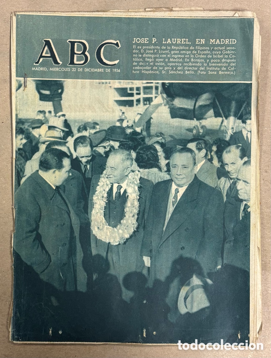 Coleccionismo de revistas y peri&oacute;dicos: ABC (22 DICIEMBRE 1954) JOS&Eacute; P. LAUREL EN MADRID, PLAGIO DE PARDO BAZ&Aacute;N, MADRID EN COCHE,&hellip;
