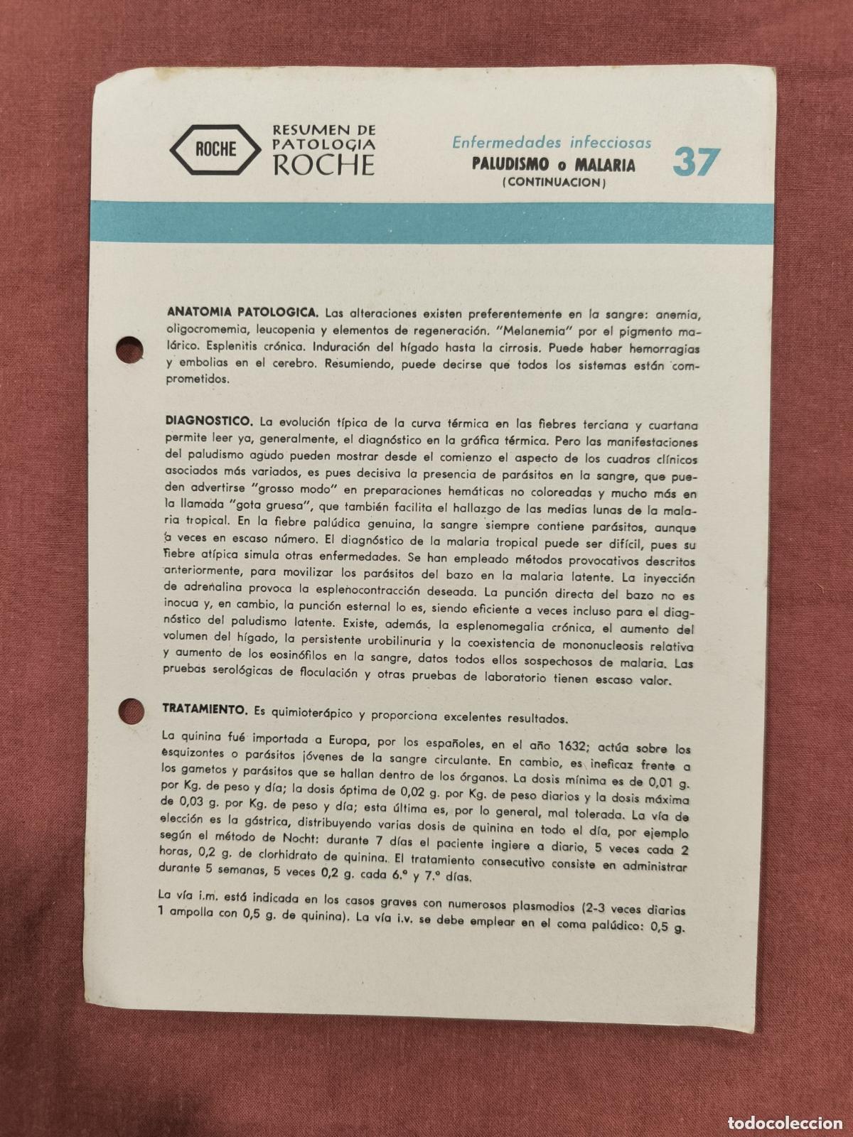 Collectionnisme de Revues et Journaux: Folleto Resumen de Patolog&iacute;a Roche N&ordm; 37 &ndash; Infecciosas: Paludismo y Malaria (Cont.)