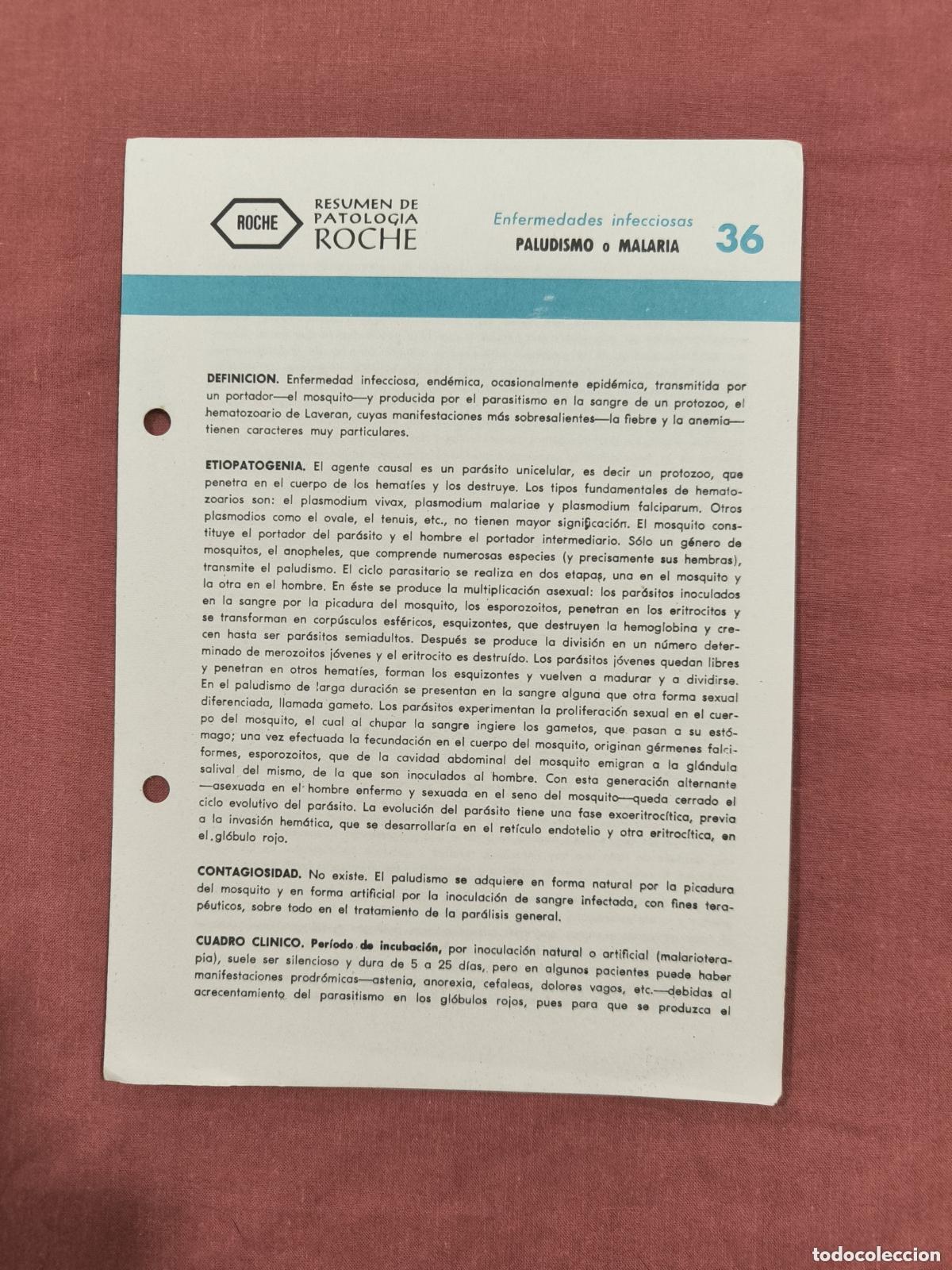 Sammeln von Zeitschriften und Zeitungen: Folleto Resumen de Patolog&iacute;a Roche N&ordm; 36 &ndash; Enfermedades Infecciosas: Paludismo y Malaria