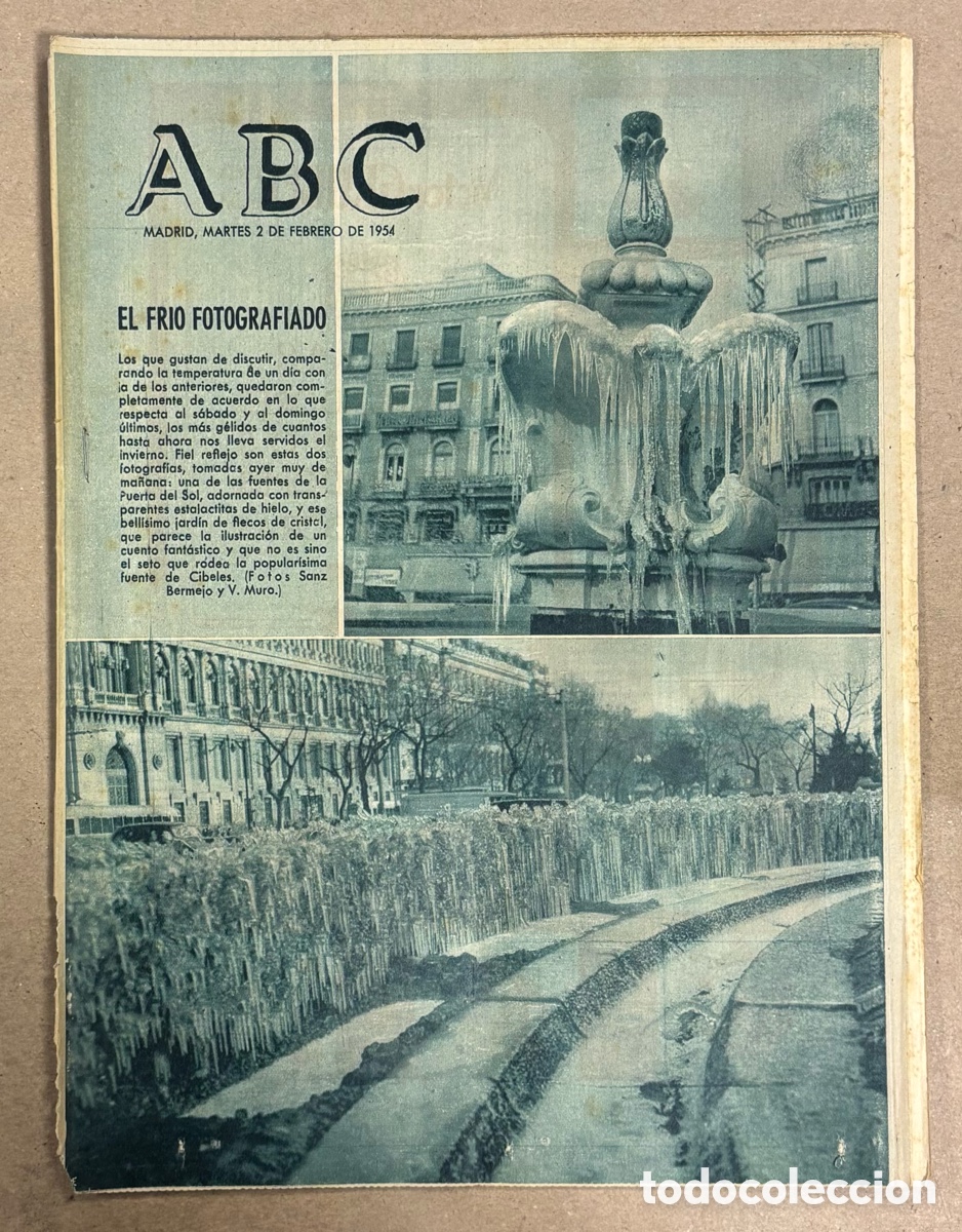 Coleccionismo de revistas y peri&oacute;dicos: ABC (2 FEBRERO 1954) LA PUERTA DEL SOL HELADA, BUQUE &ldquo;SAN CORU&Ntilde;A&rdquo; VARADO ALMERIA, ATL&Eacute;TICO MADRID