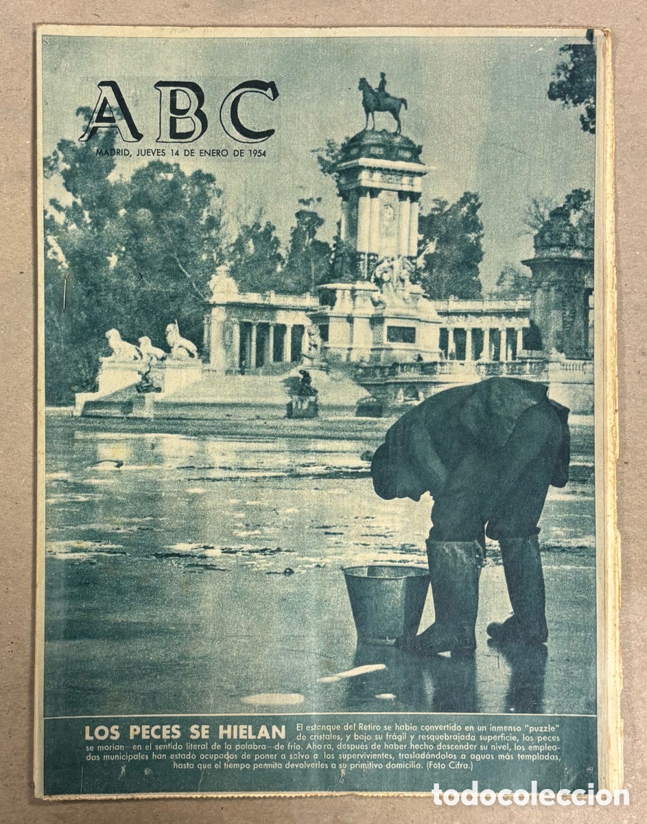 Coleccionismo de revistas y peri&oacute;dicos: ABC (14 ENERO 1954) ESTANQUE DEL RETIRO HELADO, BOXEO EN EL LICEO BARCELONA,&hellip;