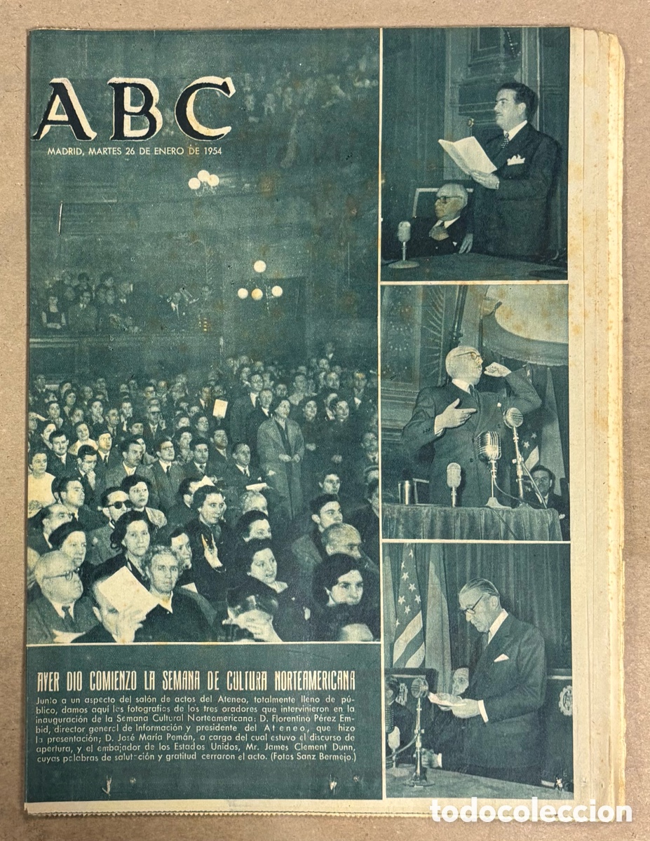 Coleccionismo de revistas y peri&oacute;dicos: ABC (26 ENERO 1954) SEMANA CULTURA NORTEAMERICANA, MANIFESTACI&Oacute;N GIBRALTAR ESPA&Ntilde;OL