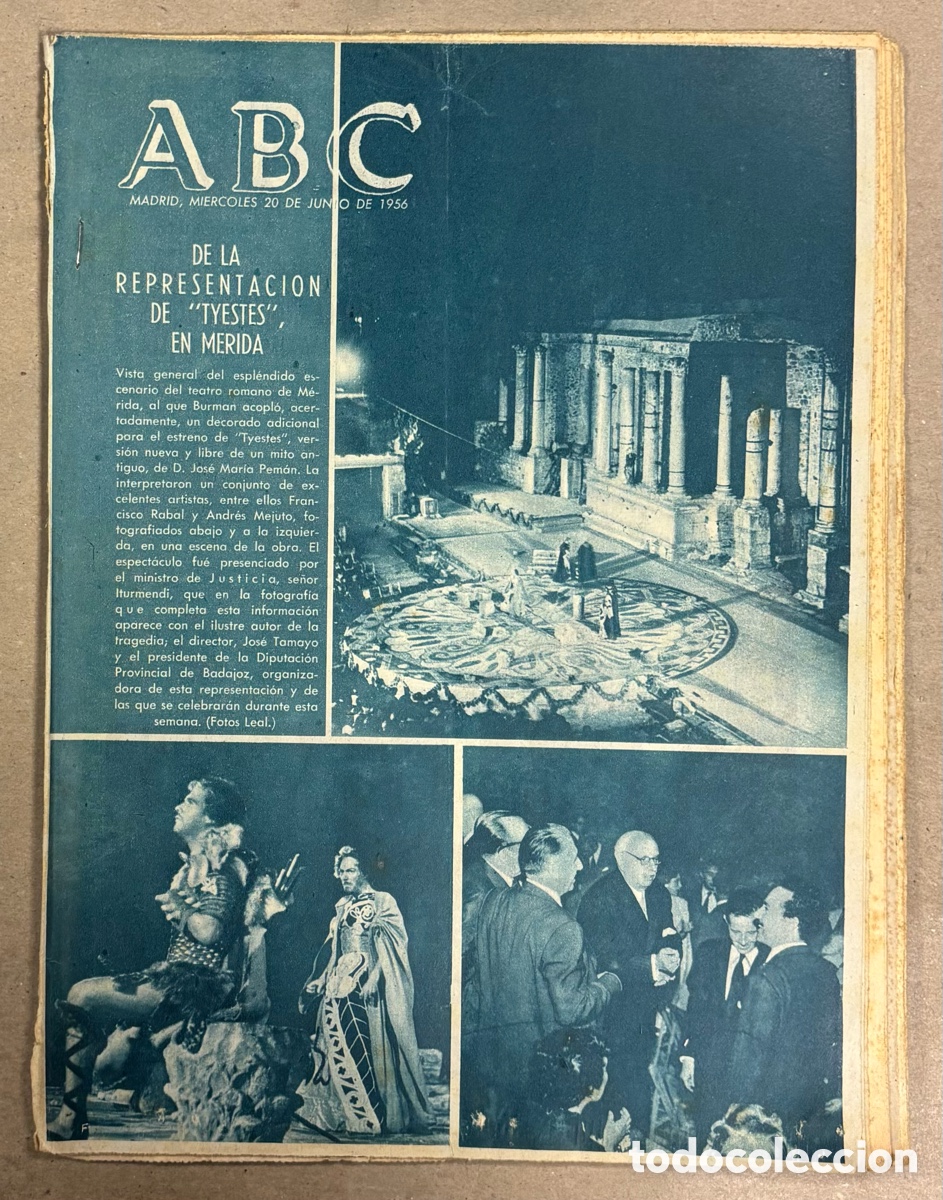Coleccionismo de revistas y peri&oacute;dicos: ABC (20 JUNIO 1954) REPRESENTACI&Oacute;N TYESTES TEATRO M&Eacute;RIDA, ATL&Eacute;TICO MADRID A LA FINAL COPA