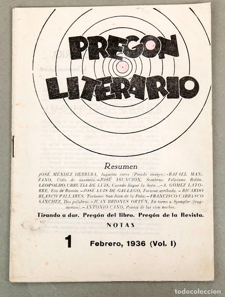Collectionnisme de Revues et Journaux: Preg&oacute;n Literario, n&uacute;m. 1 (&Uacute;nico) - 1936 - Rar&iacute;sima