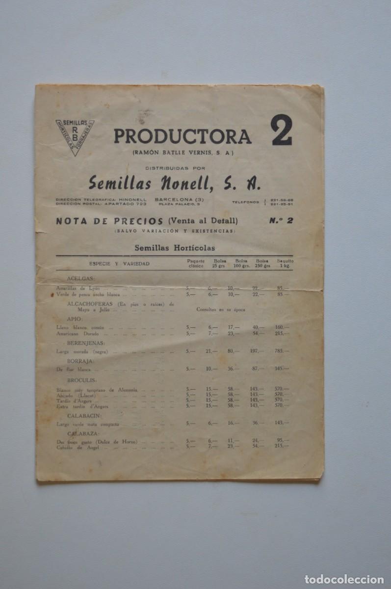 Sammeln von Zeitschriften und Zeitungen: REVISTA ANTIGUA SEMILLAS NONELL, S.A. PRODUCTORA 2 NOTA DE PRECIOS VENTA AL DETALL N.&ordm; 2 HORT&Iacute;COLAS