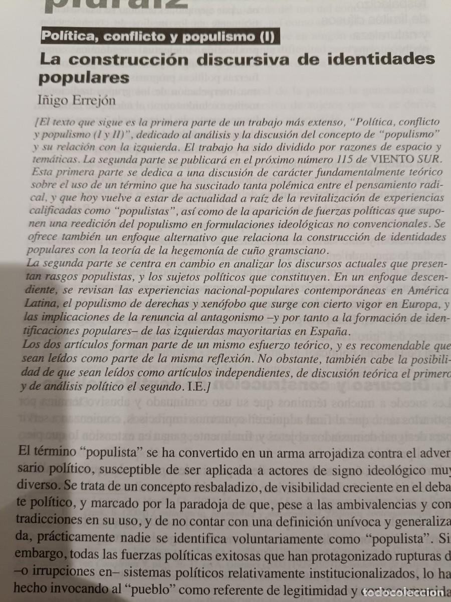Coleccionismo de revistas y peri&oacute;dicos: POL&Iacute;TICA, POPULISMO E IDENTIDAD POPULAR. &Iacute;&Ntilde;IGO ERREJ&Oacute;N. 20 P&Aacute;GS DE VIENTO SUR 2011