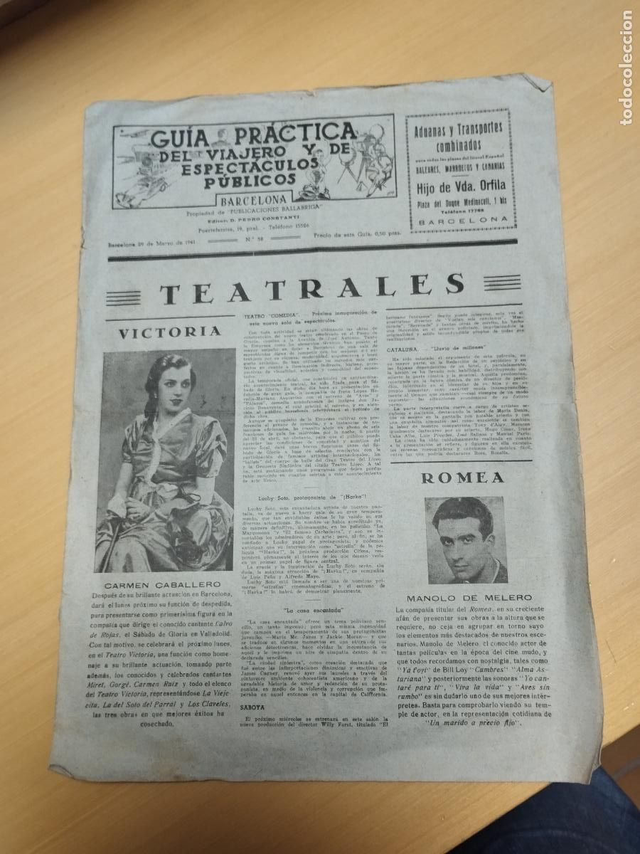 Collectionnisme de Revues et Journaux: GUIA PRACTICA DEL VIAJERO Y DE ESPECTACULOS PUBLICOS N&ordm; 58. 29/03/1941.
