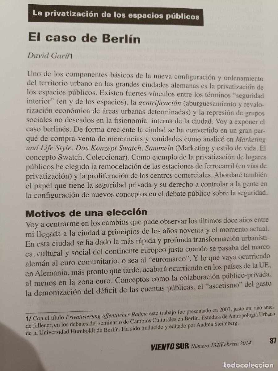 Collectionnisme de Revues et Journaux: URBANISMO Y PRIVATIZACI&Oacute;N DE LOS ESPACIOS P&Uacute;BLICOS EN BERL&Iacute;N. 9 P&Aacute;GS DE VIENTO SUR 2014