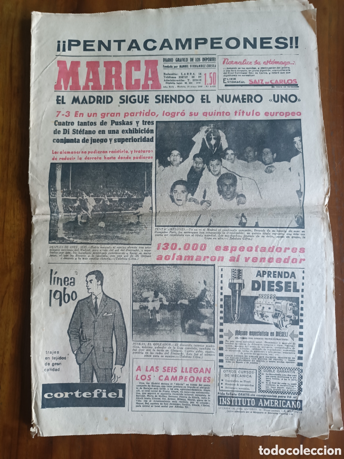 Collectionnisme de Revues et Journaux: Peri&oacute;dico antiguo MARCA REAL MADRID Pentacampe&oacute;n EINTRACHT