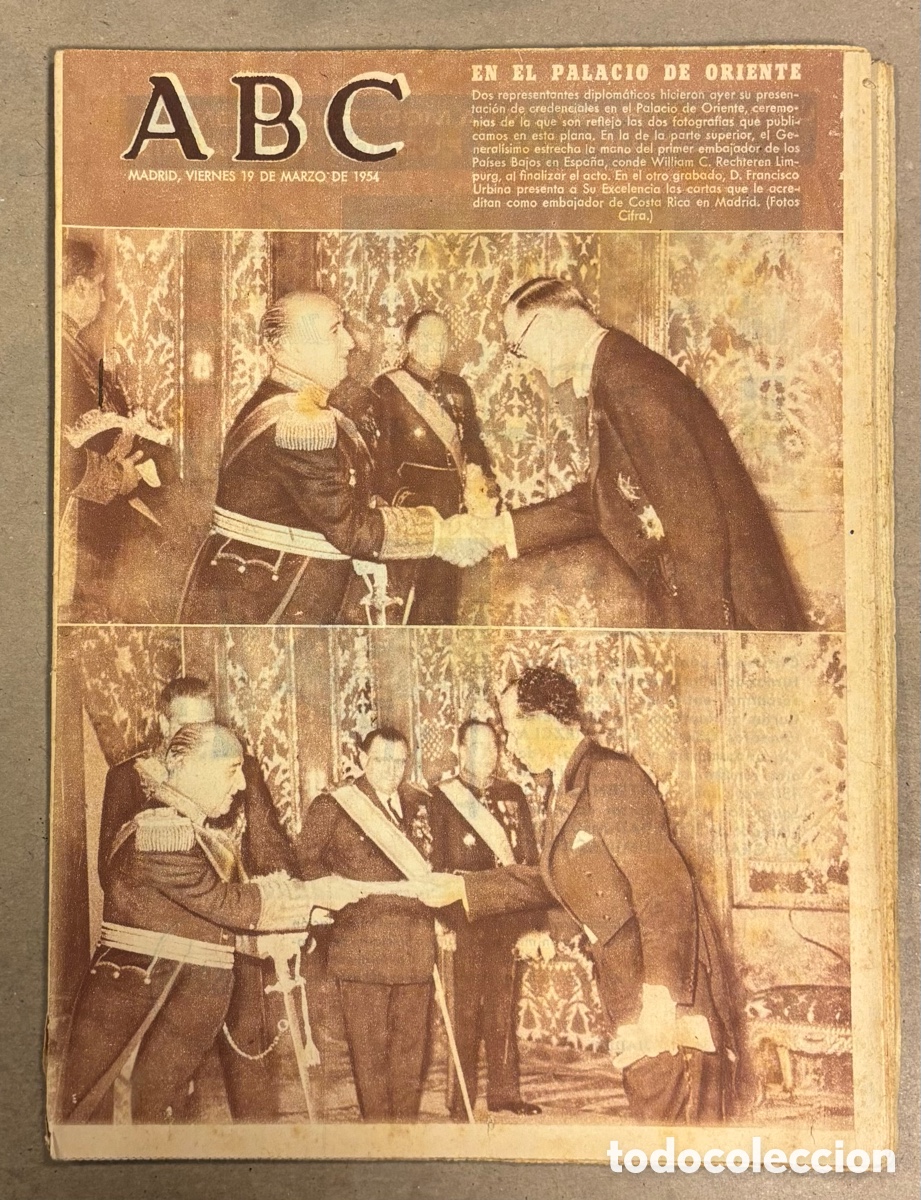 Collectionnisme de Revues et Journaux: ABC (19 MARZO 1954) RECEPCIONES PALACIO DE ORIENTE, PRUEBA BOMBA HIDROGENO, AVA GADNER