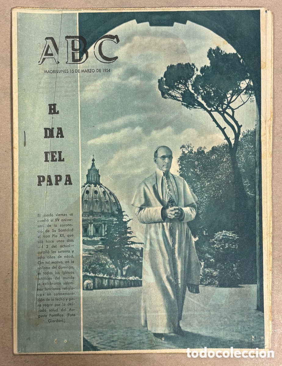 Coleccionismo de revistas y peri&oacute;dicos: ABC (20 MARZO 1954) EL D&Iacute;A DEL PAPA XII, EJERCICIOS ESCUELA MILITAR MONTA&Ntilde;A, GAINZA Y LESMES